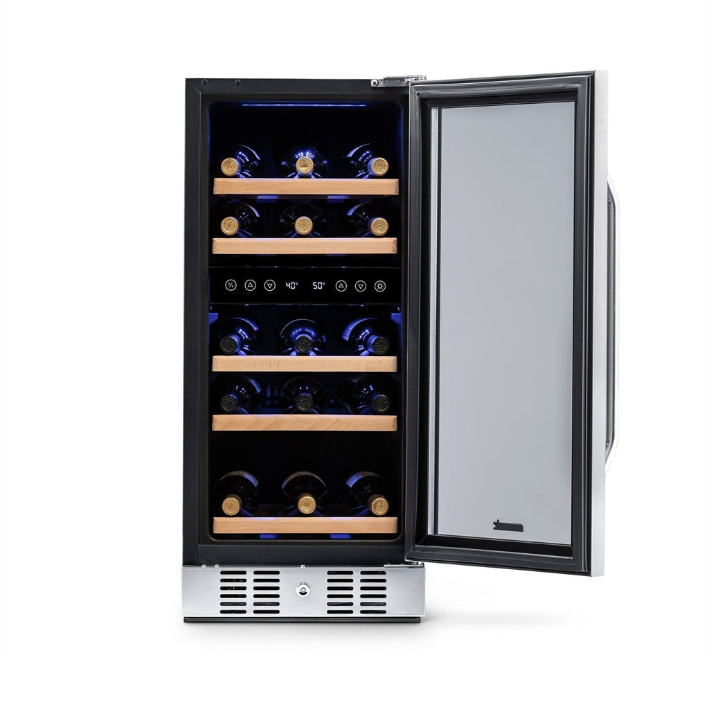 NewAir - 15" 29-Bottle Dual-Zone Wine Cooler (AWR-290DB) Stainless Steel w/ Beech Wood Shelves
