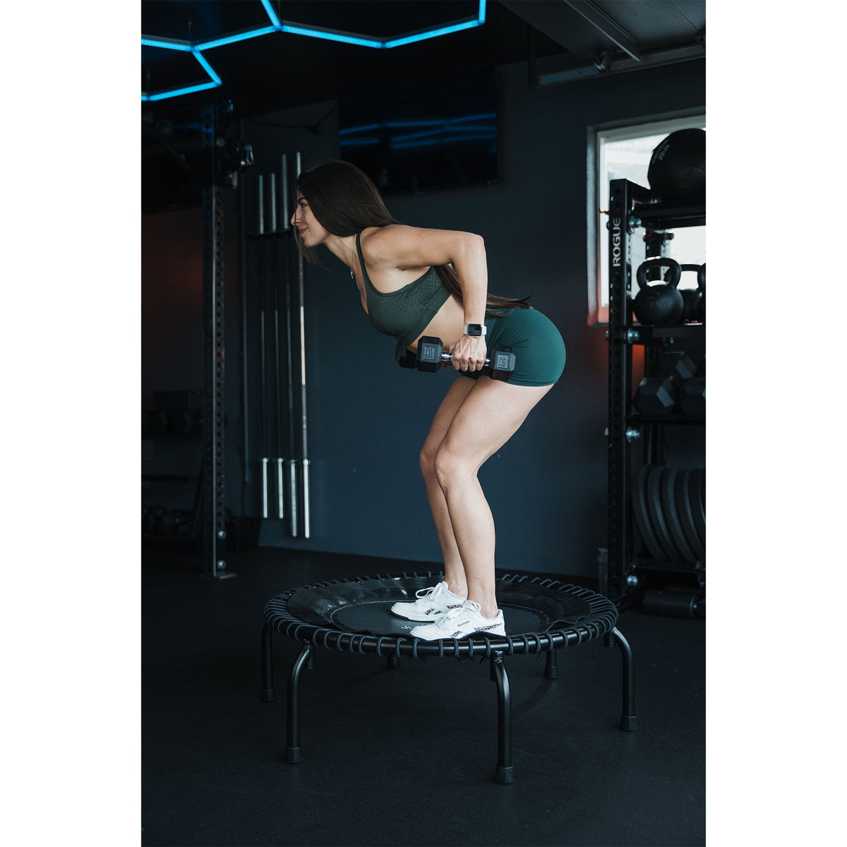 Disc-O-Bed JumpSport 350 Indoor Lightweight 39" Fitness Trampoline, Black with White Frame - 168413