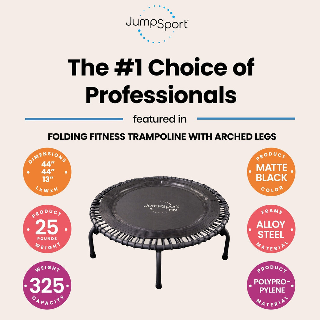 Disc-O-Bed JumpSport 550f PRO Indoor Lightweight 44 Inch Folding Fitness Trampoline, Black - 168419