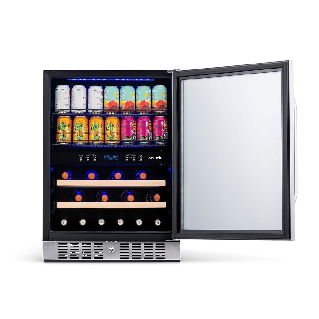 Newair - 24” 20-Bottle/70 Can Dual-Zone Built-in/Freestanding Wine & Beverage Center(AWB-400DB) in Stainless Steel w/ SplitShelf™ & Smooth Rolling Shelves