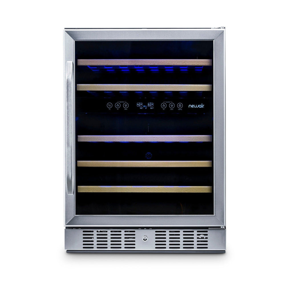Newair - 24” 46-Bottle Dual-Zone Built-in/Freestanding Wine Cooler (AWR-460DB) - Stainless Steel w/ Beech Wood Shelves