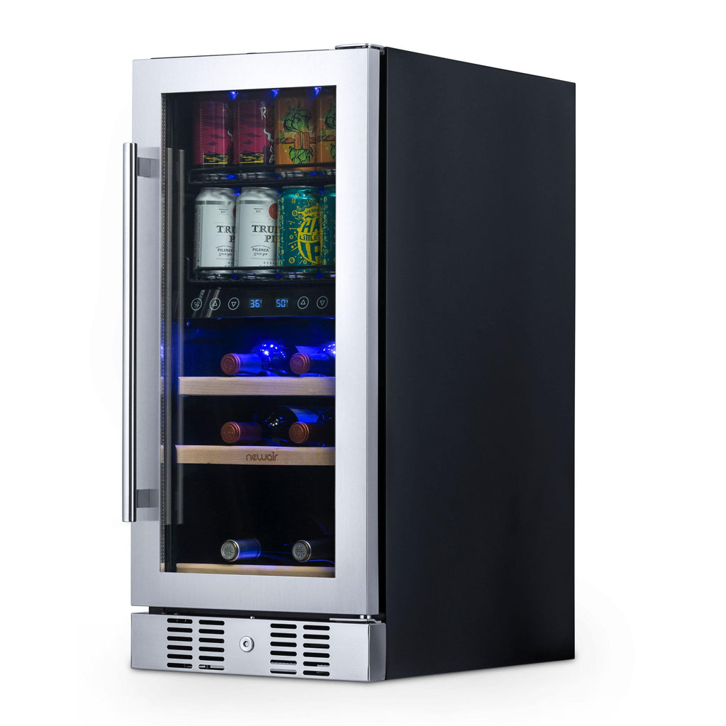 Newair - 15” 9-Bottle/48 Can Built-in/Freestanding Dual-Zone Wine & Beverage Center (NWB057SS00)