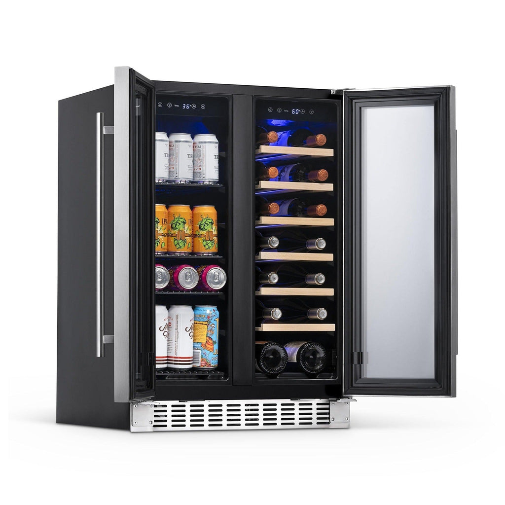 Newair - 24” 20-Bottle/60 Can Dual-Zone French Door Wine & Beverage Center (NWB080SS00) w/ Beech Wood Shelves