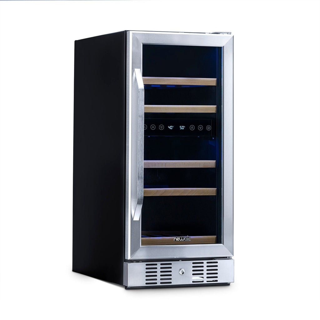 NewAir - 15" 29-Bottle Dual-Zone Wine Cooler (AWR-290DB) Stainless Steel w/ Beech Wood Shelves