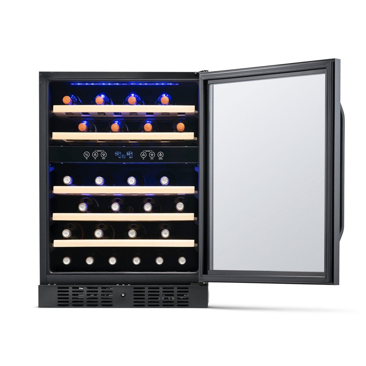 Newair - 24” 46-Bottle Dual-Zone Built-in/Freestanding Black Stainless Steel Wine Fridge (NWC046BS00)