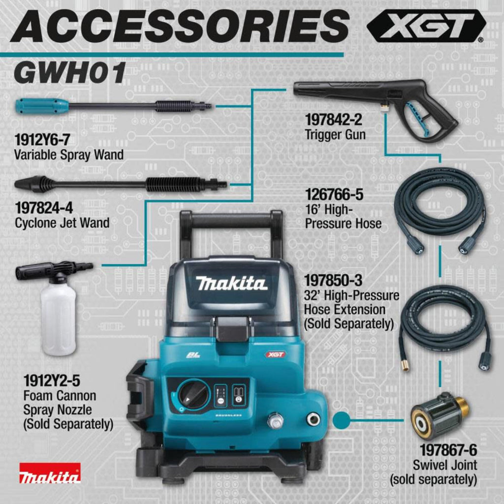 Makita 40V Max XGT Brushless 1300 PSI 1.5 GPM Pressure Washer Cordless (Bare Tool)-GWH01Z