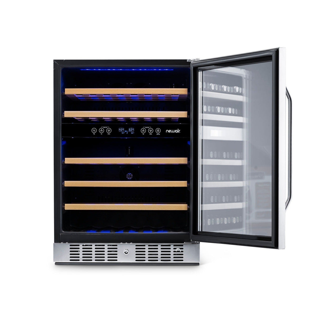 Newair - 24” 46-Bottle Dual-Zone Built-in/Freestanding Wine Cooler (AWR-460DB) - Stainless Steel w/ Beech Wood Shelves