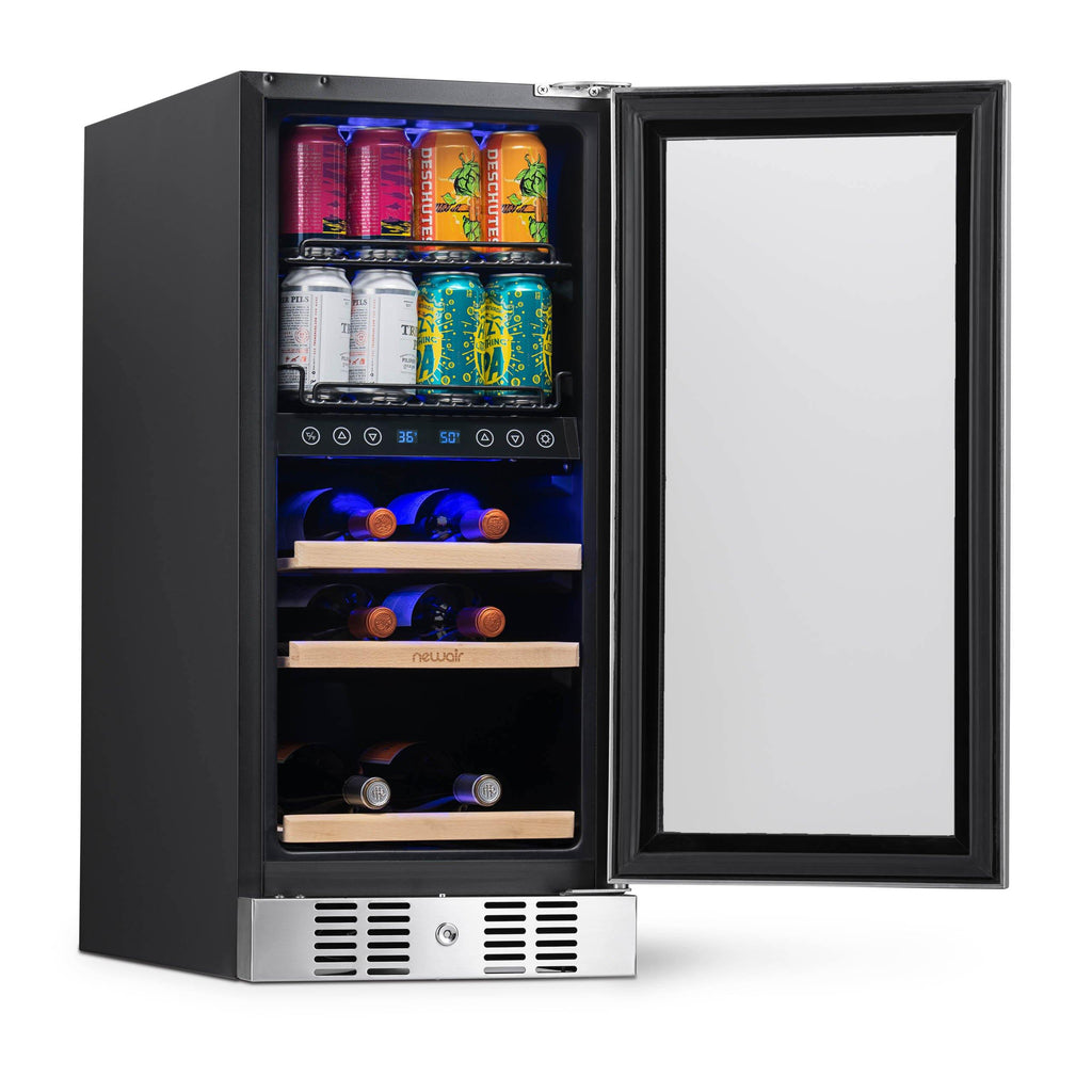 Newair - 15” 9-Bottle/48 Can Built-in/Freestanding Dual-Zone Wine & Beverage Center (NWB057SS00)