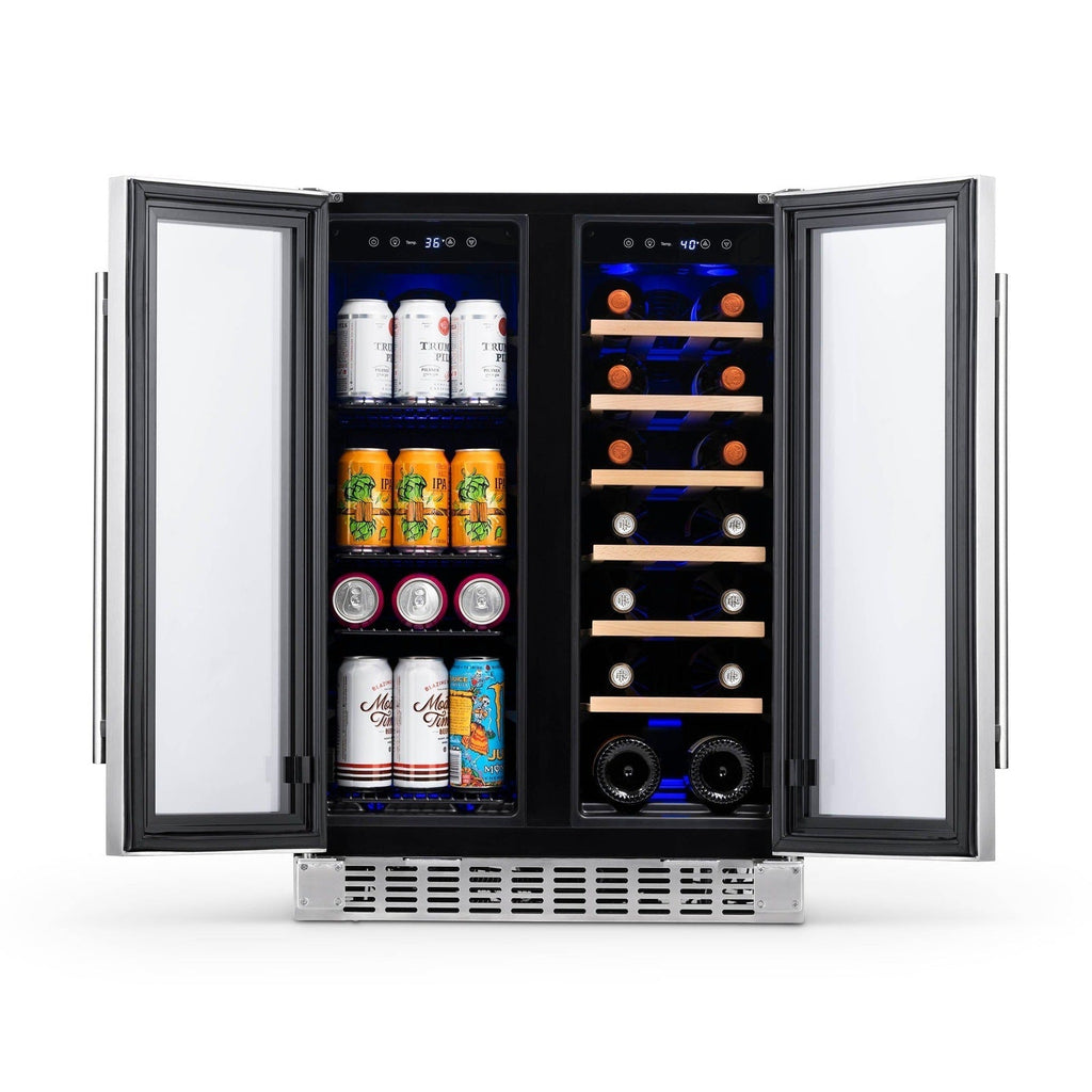 Newair - 24” 20-Bottle/60 Can Dual-Zone French Door Wine & Beverage Center (NWB080SS00) w/ Beech Wood Shelves