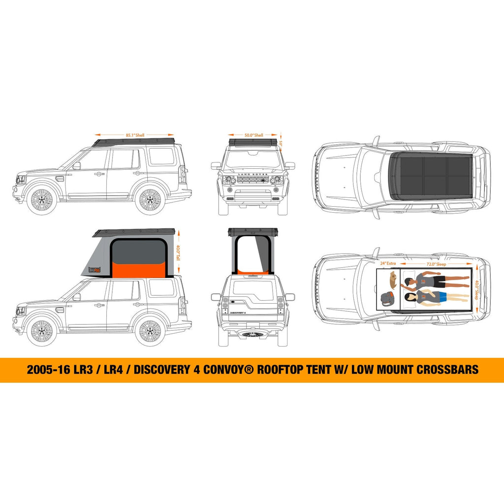 BadAss Tents Land Rover 05-16 LR3  / LR4 Convoy™ Rooftop Tent Pre-assembled - 1803-0104A