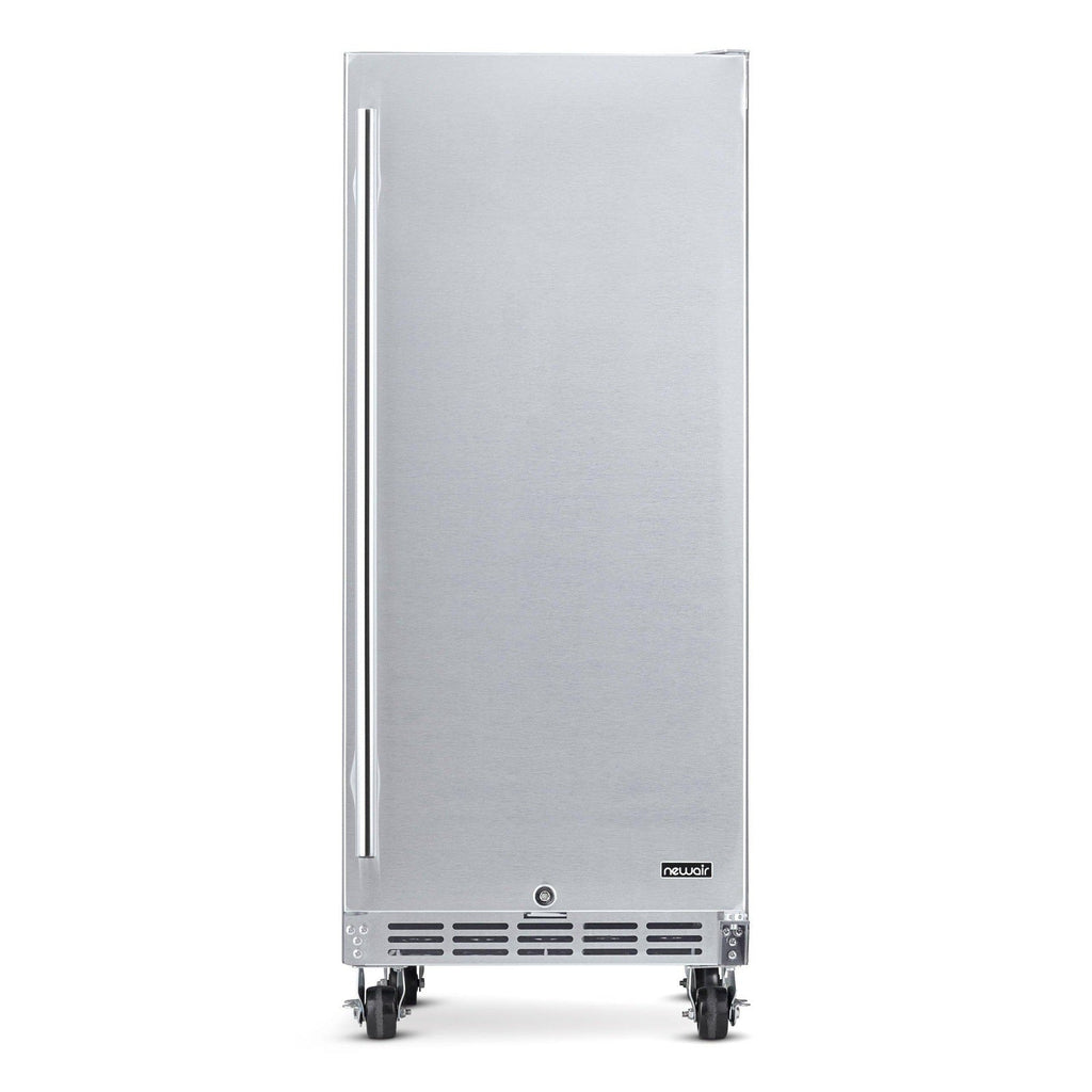 NewAir - 15" 90-Can Weatherproof Outdoor Beverage Center (NOF090SS00) Stainless Steel w/ Auto-Closing Door & Easy Glide Casters