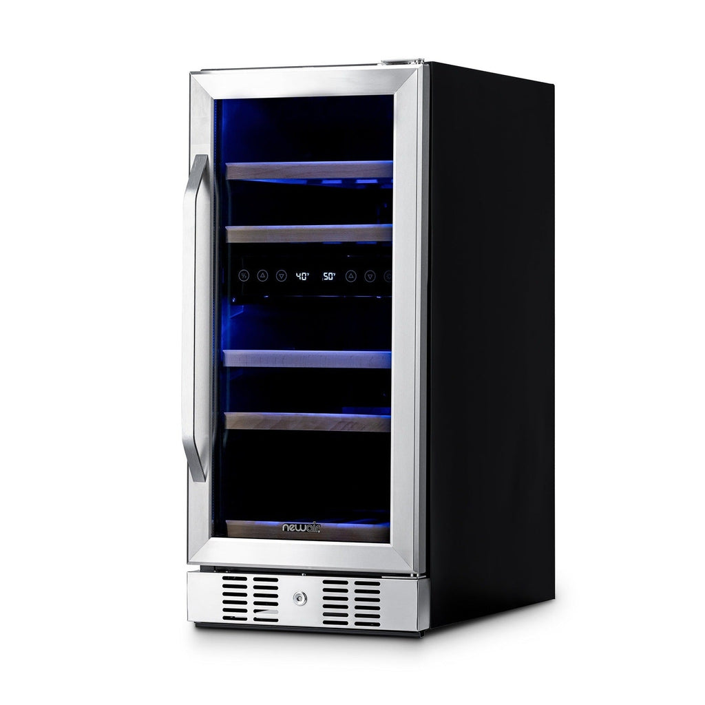 NewAir - 15" 29-Bottle Dual-Zone Wine Cooler (AWR-290DB) Stainless Steel w/ Beech Wood Shelves