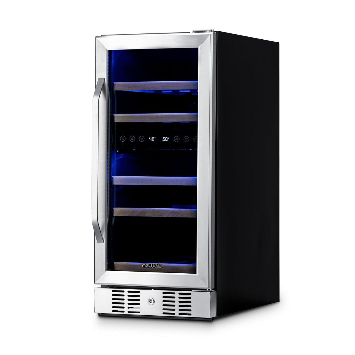 NewAir - 15" 29-Bottle Dual-Zone Wine Cooler (AWR-290DB) Stainless Steel w/ Beech Wood Shelves