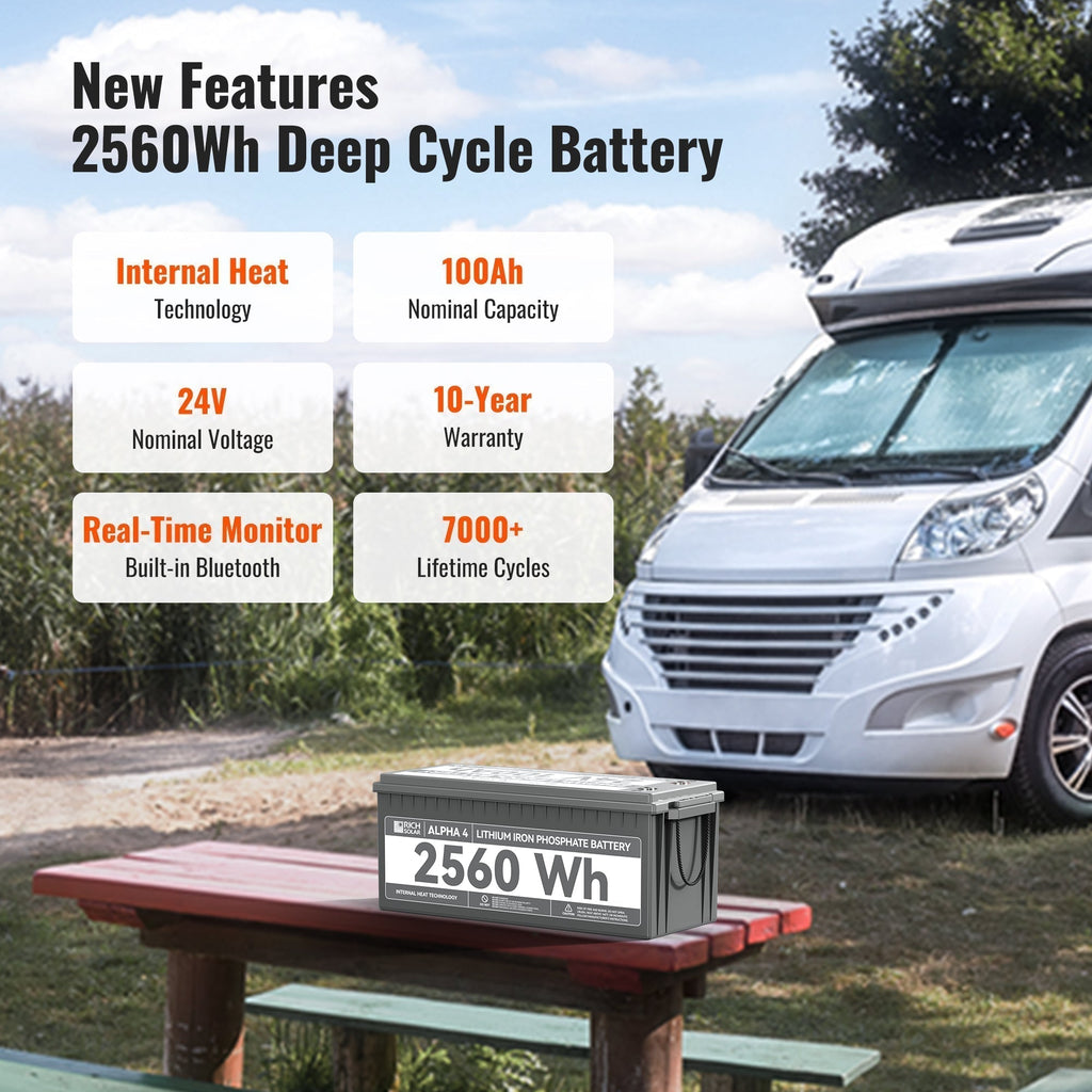24V 100Ah LiFePO4 Lithium Iron Phosphate Battery w/ Internal Heating and Bluetooth Function