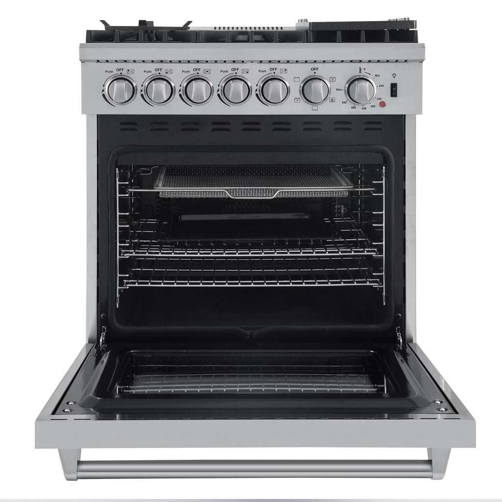 Forno 3-Piece Appliance Package - 30-Inch Dual Fuel Range with Air Fryer, French Door Refrigerator, and Dishwasher in Stainless Steel - AP3-6196-30