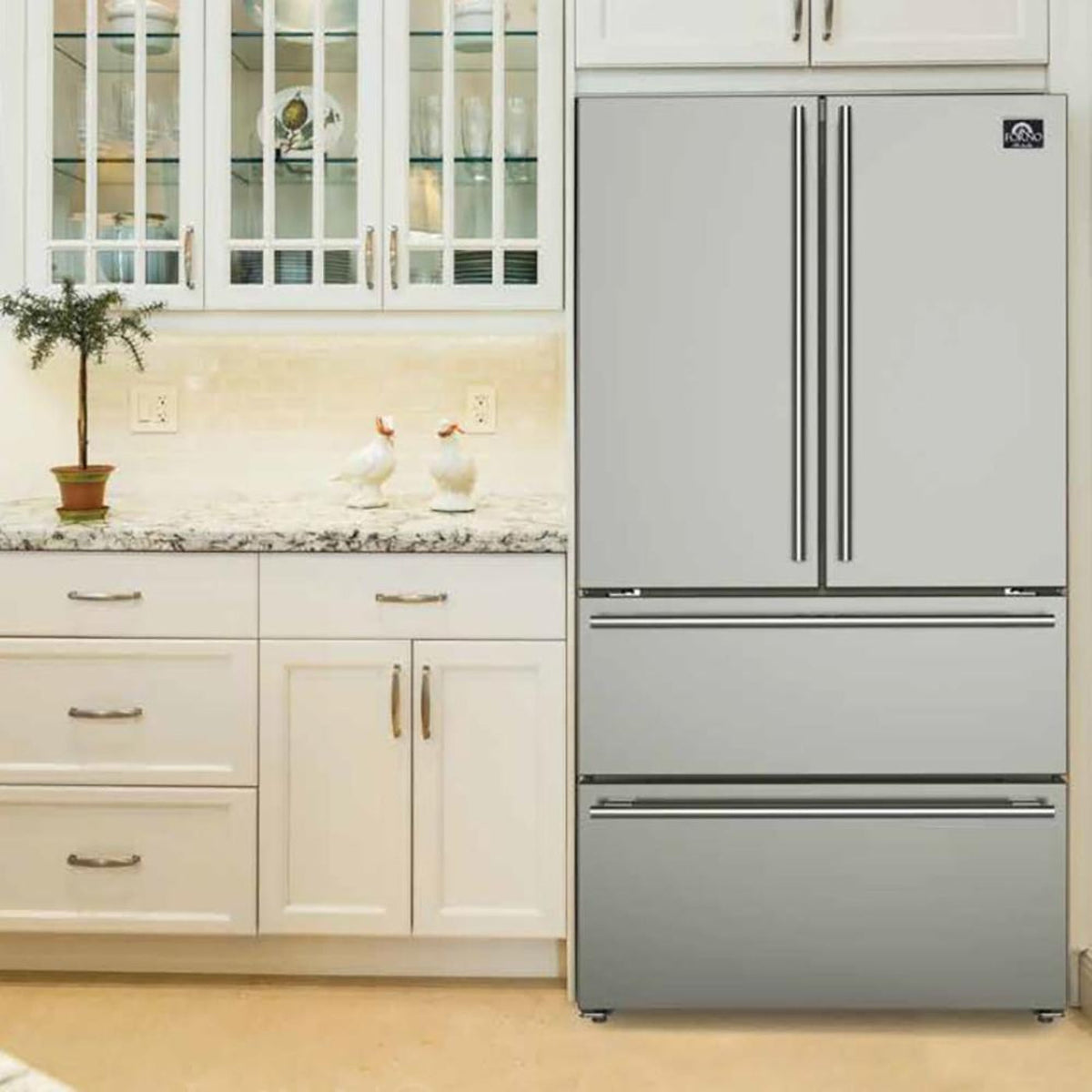 Forno 5-Piece Pro Appliance Package - 36-Inch Dual Fuel Range, 36-Inch Refrigerator, Wall Mount Hood with Backsplash, 24-Inch Microwave Drawer, & 3-Rack Dishwasher in Stainless Steel - AP5-6187-36-MWD
