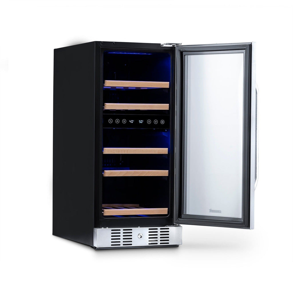 NewAir - 15" 29-Bottle Dual-Zone Wine Cooler (AWR-290DB) Stainless Steel w/ Beech Wood Shelves