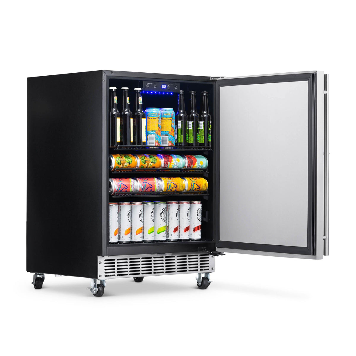 Newair - 24” 160-Can Built-in/Portable Weatherproof Outdoor Beverage Fridge (NOF160SS00) - Stainless Steel w/ Auto-Closing Door & Easy Glide Casters