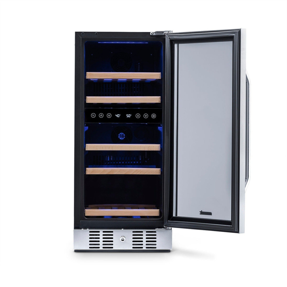 NewAir - 15" 29-Bottle Dual-Zone Wine Cooler (AWR-290DB) Stainless Steel w/ Beech Wood Shelves