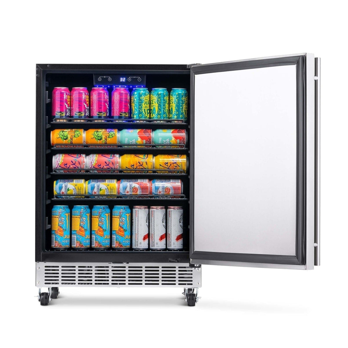 Newair - 24” 160-Can Built-in/Portable Weatherproof Outdoor Beverage Fridge (NOF160SS00) - Stainless Steel w/ Auto-Closing Door & Easy Glide Casters