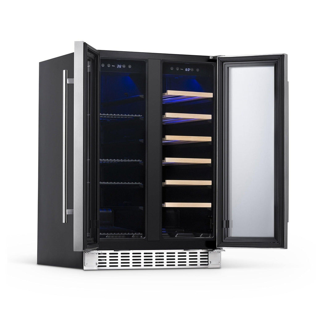 Newair - 24” 20-Bottle/60 Can Dual-Zone French Door Wine & Beverage Center (NWB080SS00) w/ Beech Wood Shelves