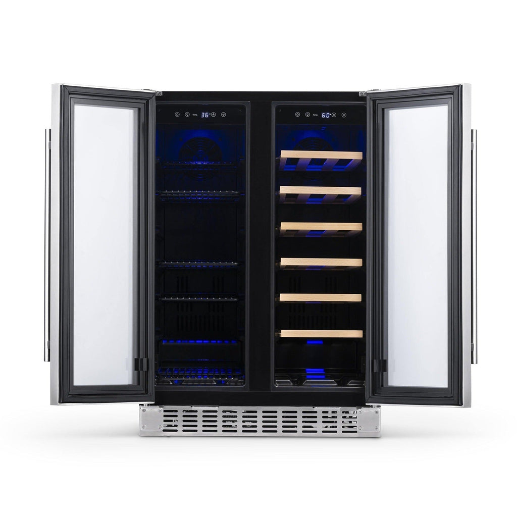 Newair - 24” 20-Bottle/60 Can Dual-Zone French Door Wine & Beverage Center (NWB080SS00) w/ Beech Wood Shelves