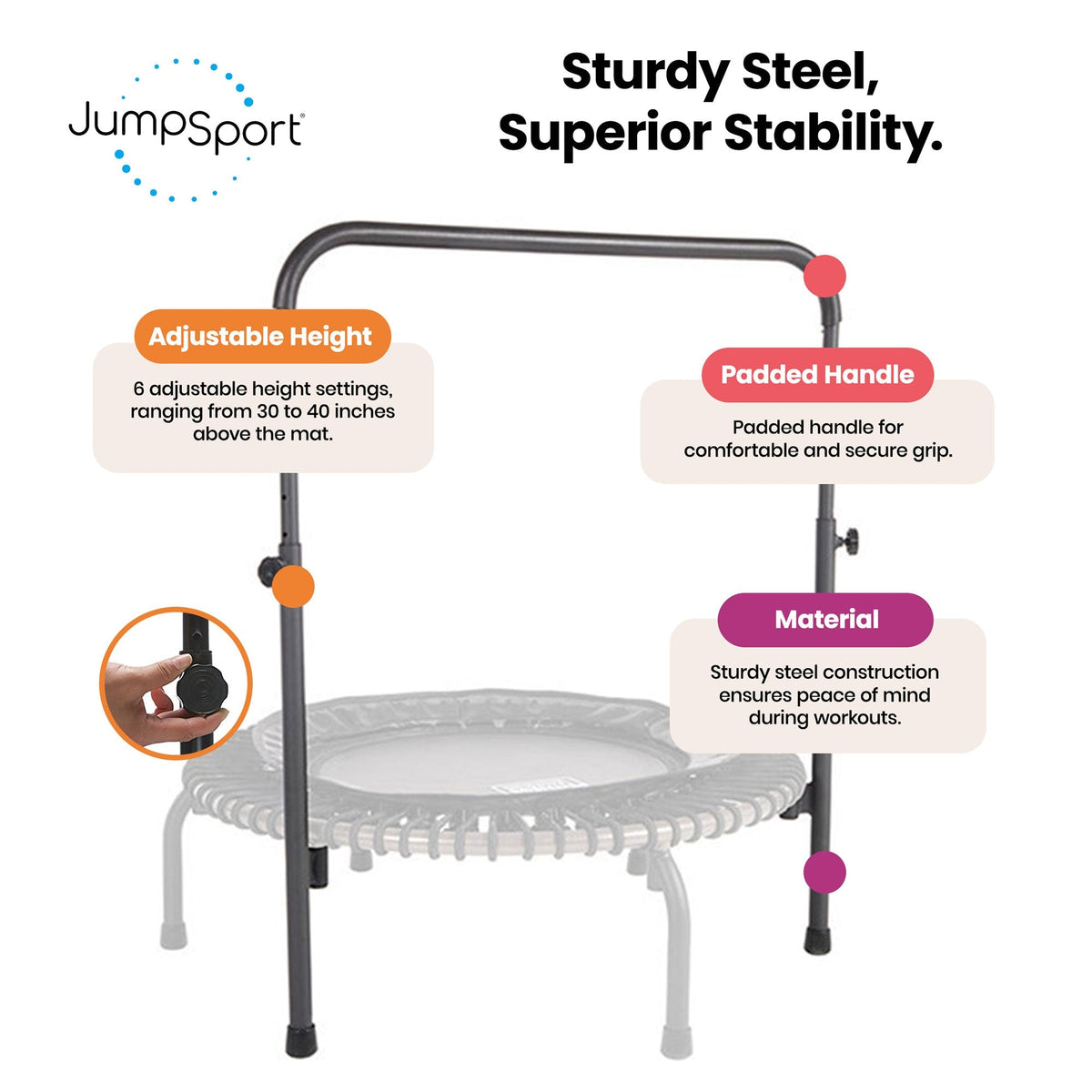 Disc-O-Bed JumpSport 350 PRO Lightweight 39-Inch Adults Fitness Trampoline & Handle Bar - 250151