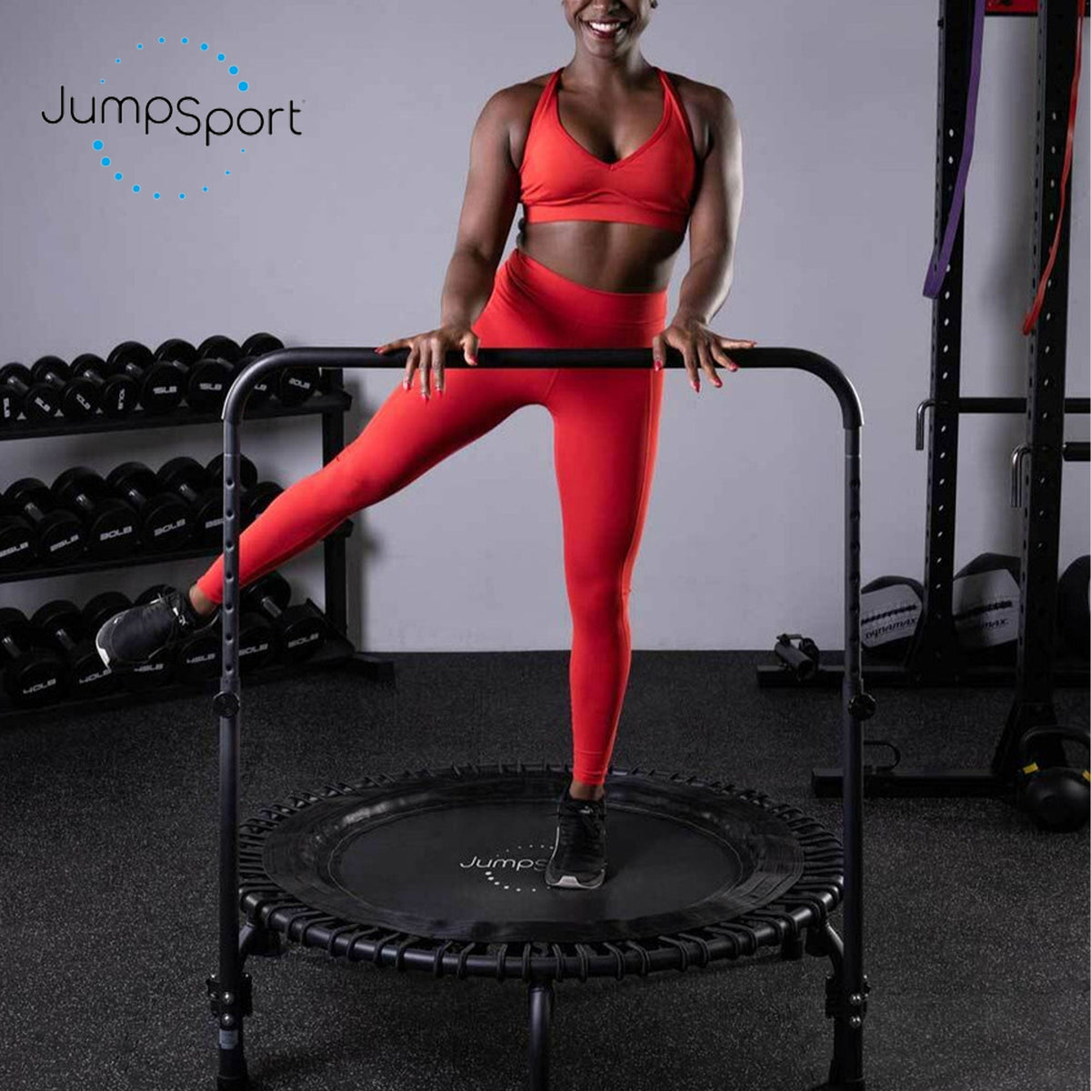 Disc-O-Bed JumpSport 350 PRO Lightweight 39-Inch Adults Fitness Trampoline & Handle Bar - 250151