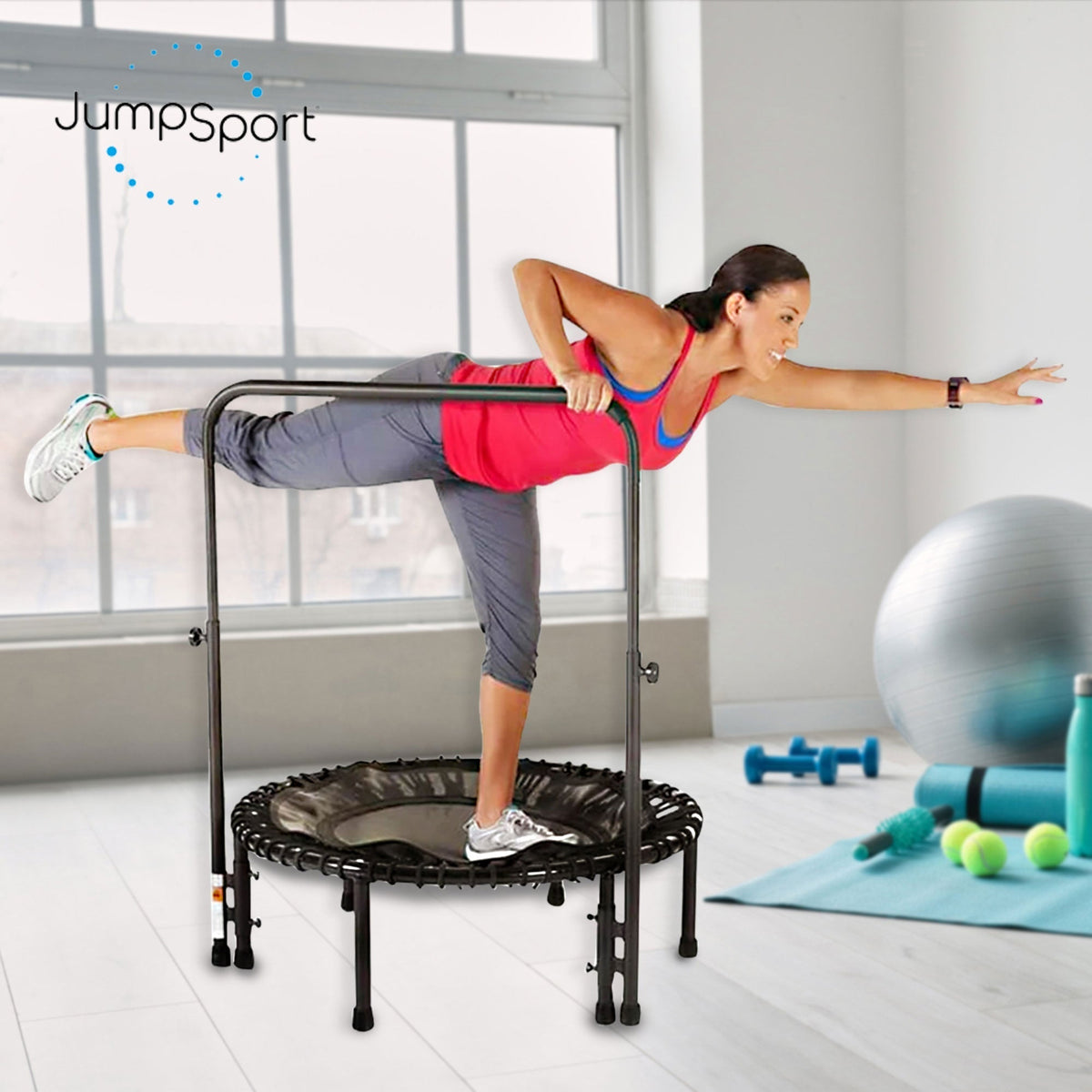 Disc-O-Bed JumpSport 350 PRO Lightweight 39-Inch Adults Fitness Trampoline & Handle Bar - 250151