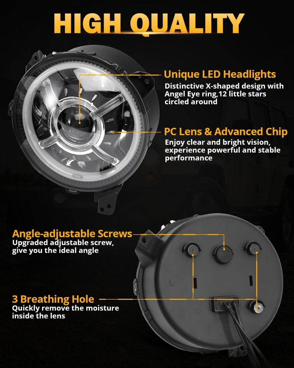 Auxbeam 9 Inch 100W Dot Approved LED Headlights with Halo DRL&Turn Signal High/Low Beam for 2018-2023 Jeep Wrangler JL Sport Sahara Rubicon MOAB Gladiator JT - QP010102