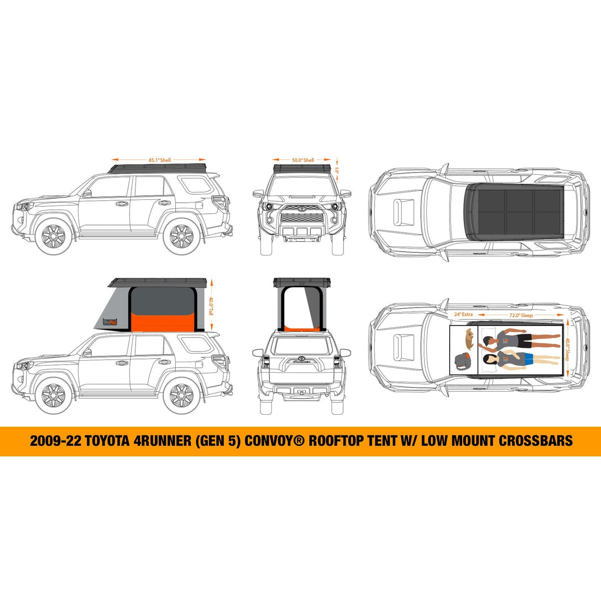 BadAss Tents Toyota 4Runner 09-23 (5th Gen) CONVOY™ Rooftop Tent Preassembled - 2601-0101A