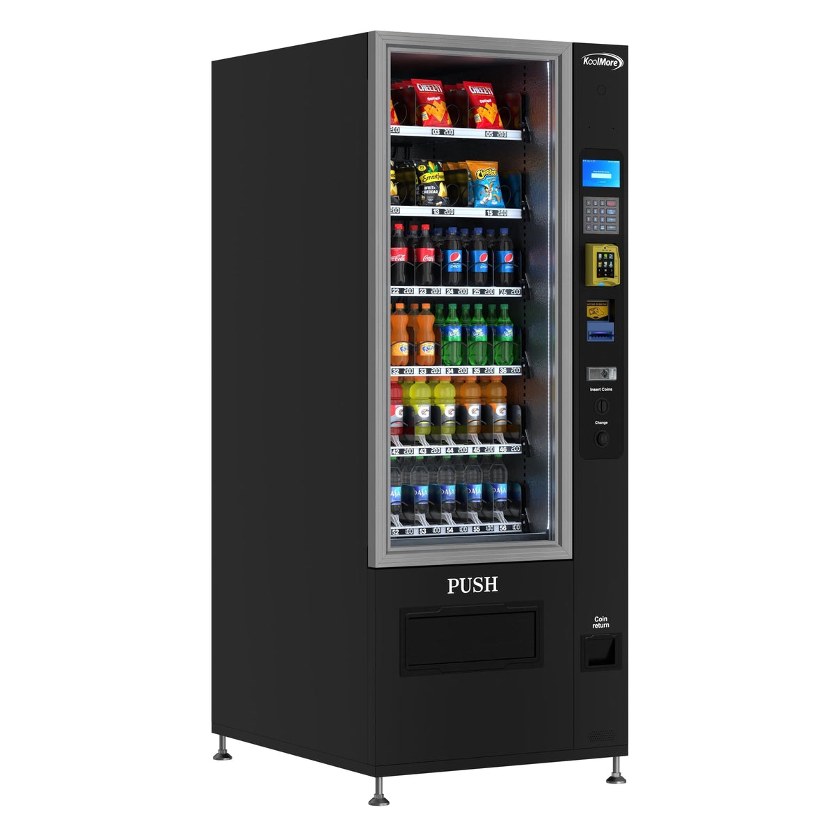 KOOLMORE KMVMR30BCR Refrigerated Snack and Drink Vending Machine with 36 Slots Featuring a Credit Card Reader and Coin/Bill Acceptor in Black (KM-VMR-30-BCR)