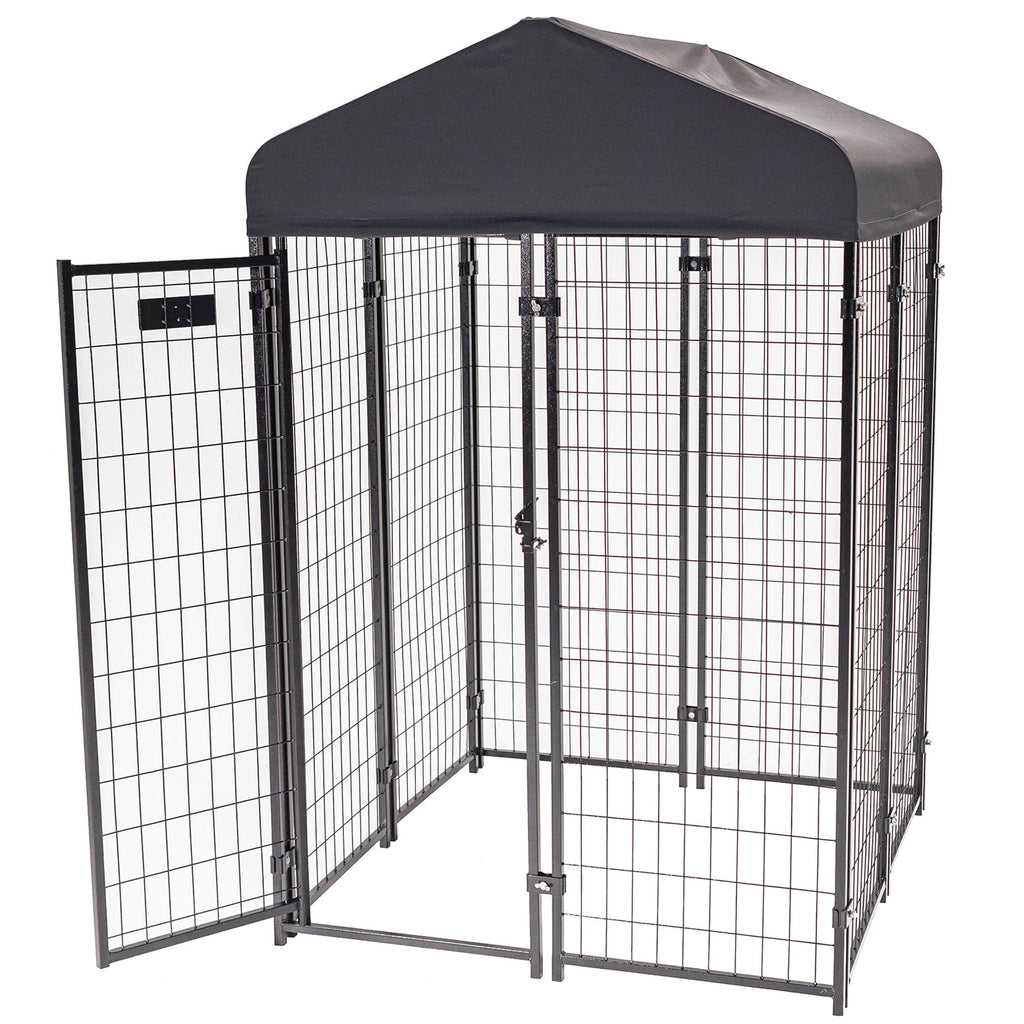 Lucky Dog STAY Series 4 x 4 x 6 Foot Roofed Steel Frame Studio Dog Kennel, Grey - 268849