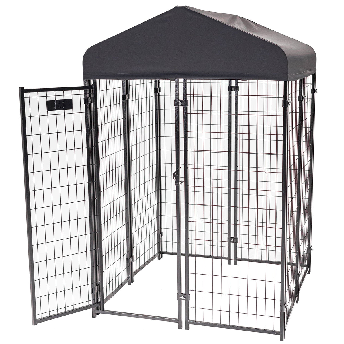 Lucky Dog STAY Series 4 x 4 x 6 Foot Roofed Steel Frame Studio Dog Kennel, Grey - 268849