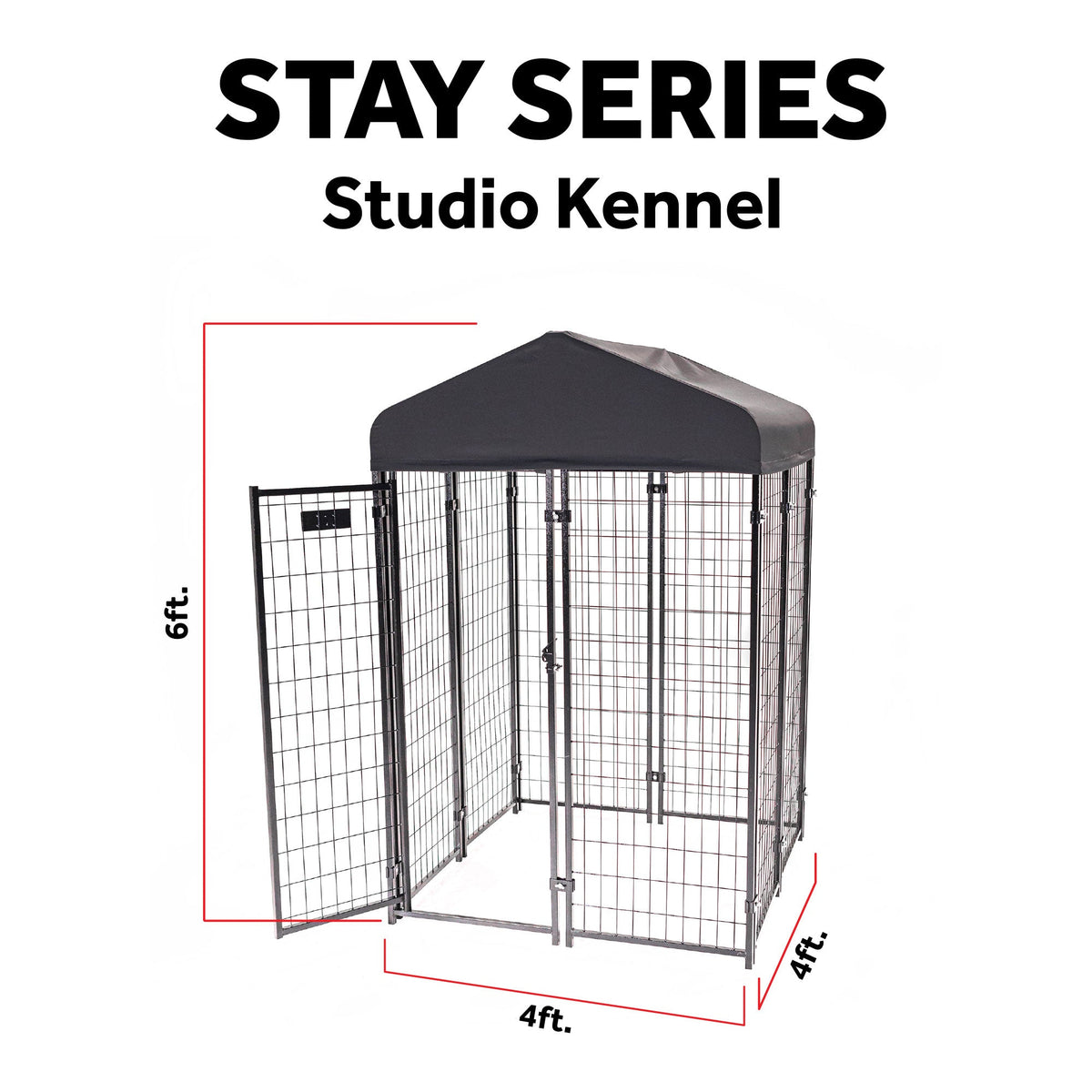 Lucky Dog STAY Series 4 x 4 x 6 Foot Roofed Steel Frame Studio Dog Kennel, Khaki - 268850