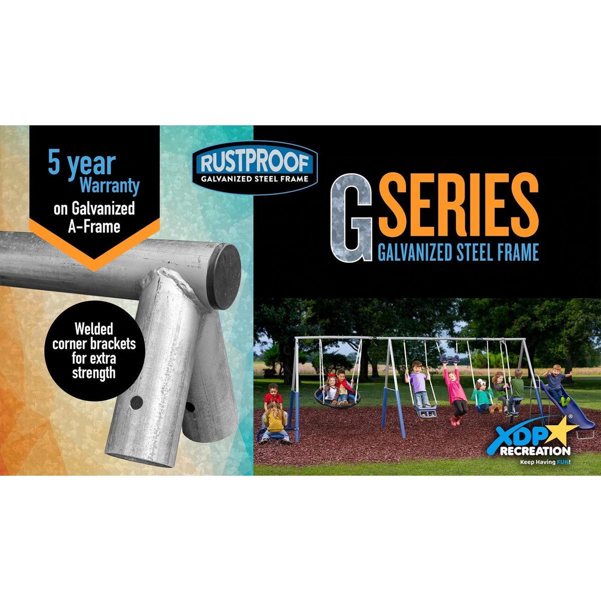 XDP Recreation Fun All Mighty Swing Set w/See Saw, Super Disc, Swings, & Slide - 285488