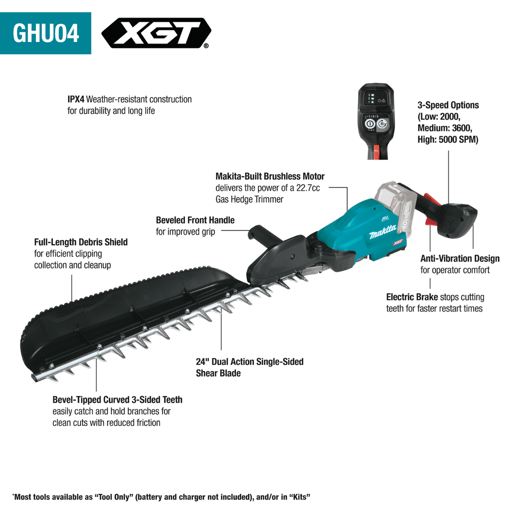 Makita 40V max XGT Brushless Cordless 24" Single Sided Hedge Trimmer Kit (4.0Ah) - GHU04M1