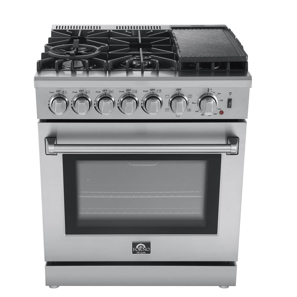 Forno 3-Piece Appliance Package - 30-Inch Dual Fuel Range with Air Fryer, French Door Refrigerator, and Dishwasher in Stainless Steel - AP3-6196-30
