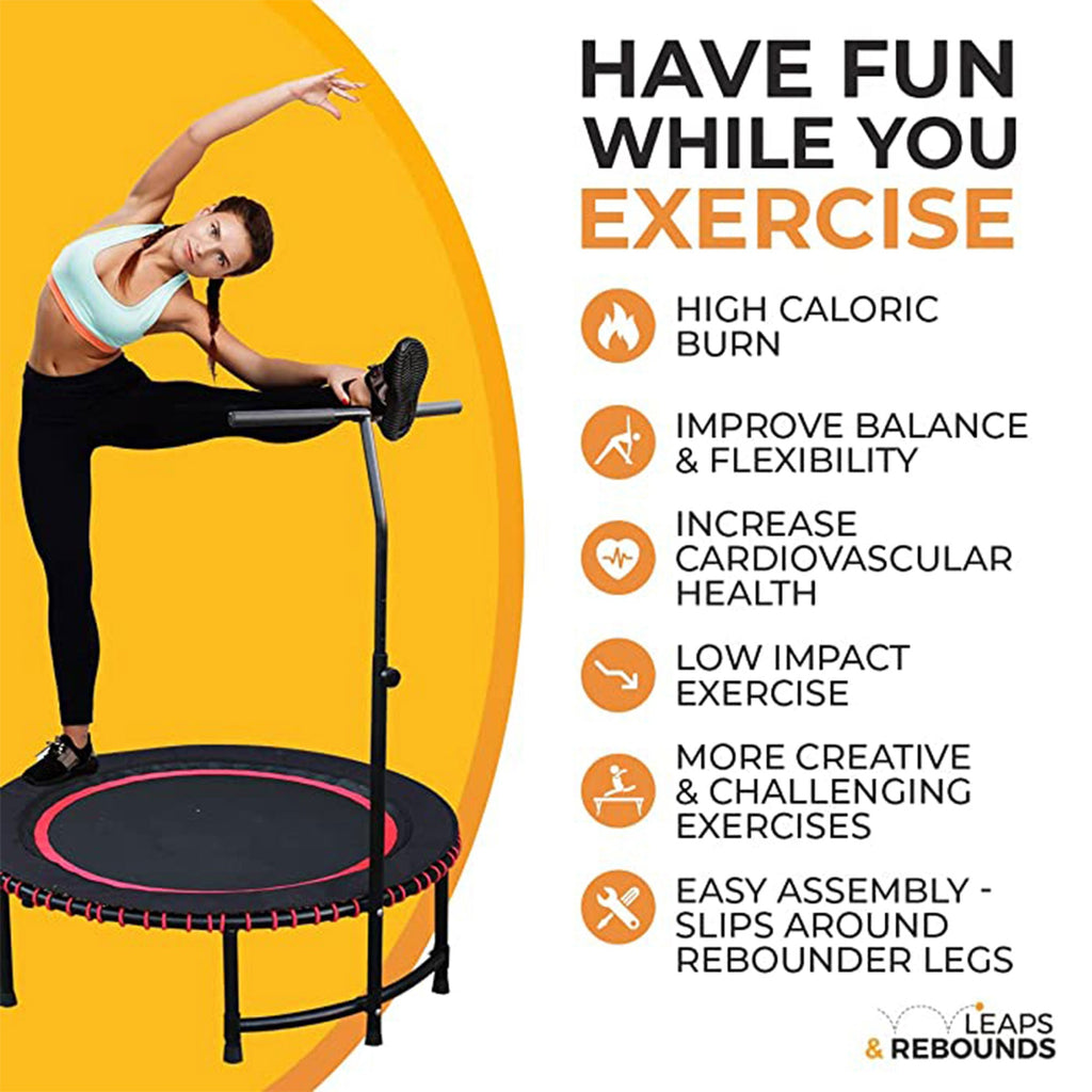 LEAPS & REBOUNDS 48" Adjustable Stability Bar with 48" Fitness Trampoline, Gray - 318057