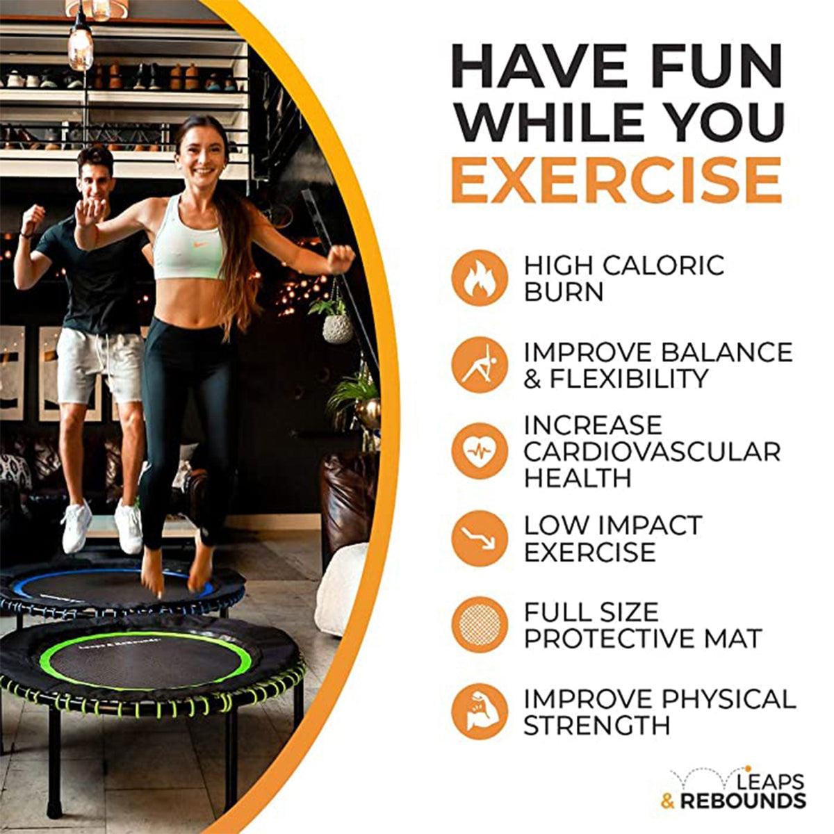 LEAPS & REBOUNDS 48" Adjustable Stability Bar with 48" Fitness Trampoline, Gray - 318057