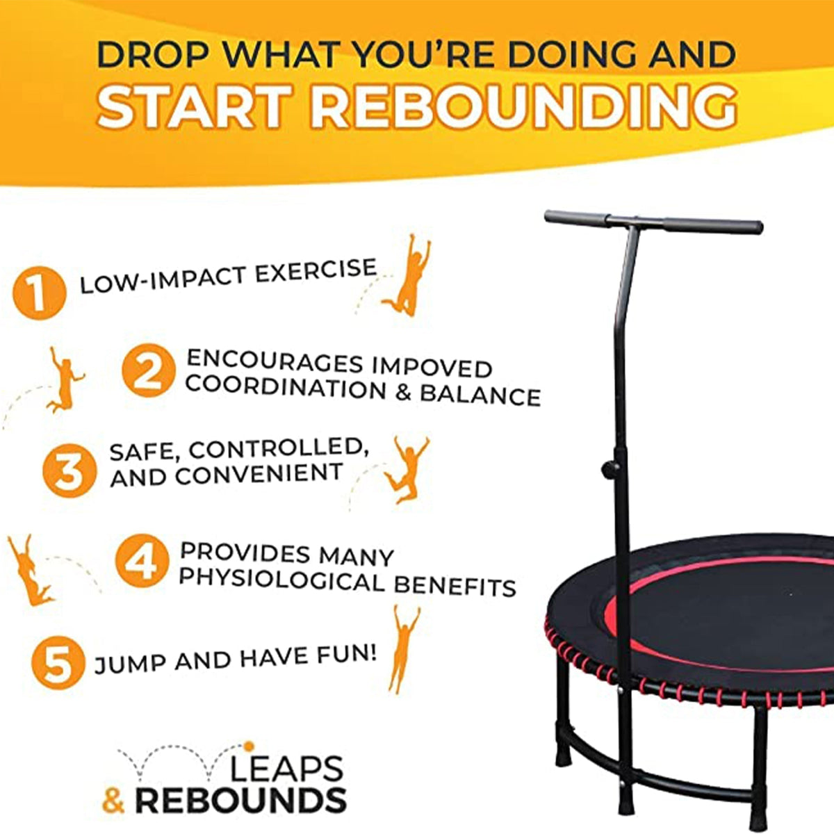 LEAPS & REBOUNDS 40" Adjustable Stability Bar with 40" Fitness Trampoline, Red - 318065