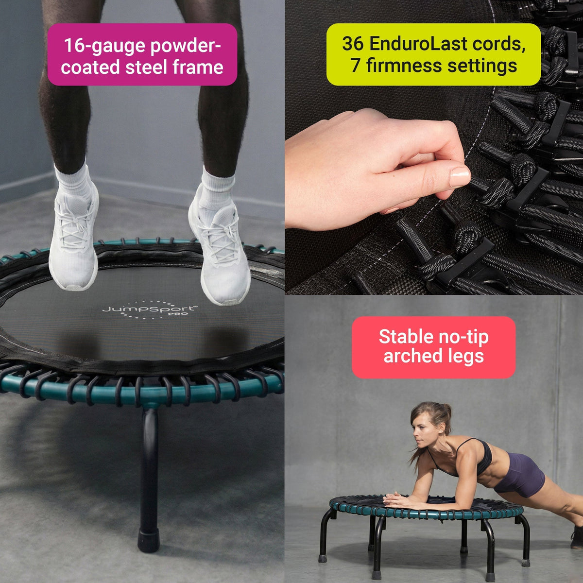 Disc-O-Bed JumpSport 350 Pro Fitness 39 Inch Cardio Workout Indoor Trampoline, Teal/Black - 318126