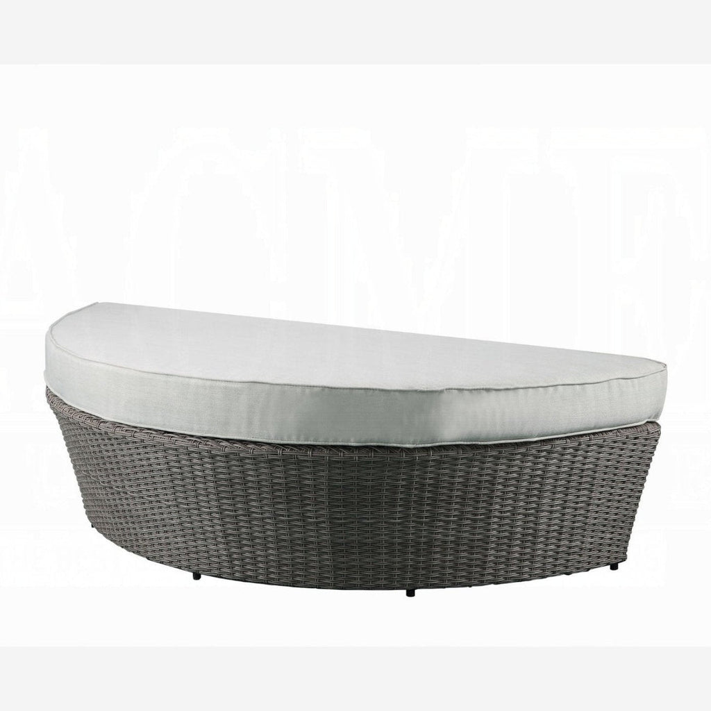 HomeRoots Outdoors  Beige Fabric And Gray Wicker Patio Canopy Daybed and Ottoman Set - 318799