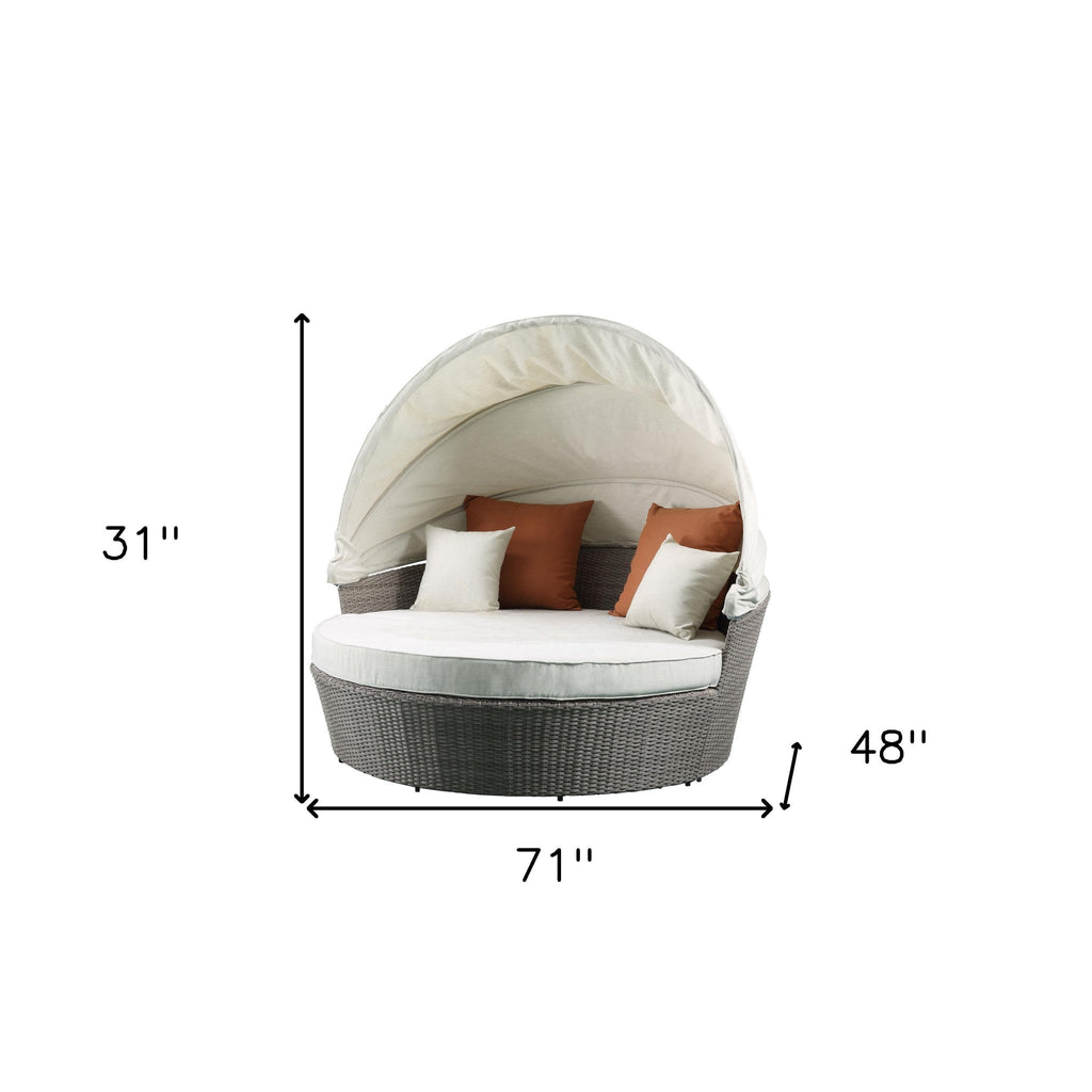 HomeRoots Outdoors  Beige Fabric And Gray Wicker Patio Canopy Daybed and Ottoman Set - 318799
