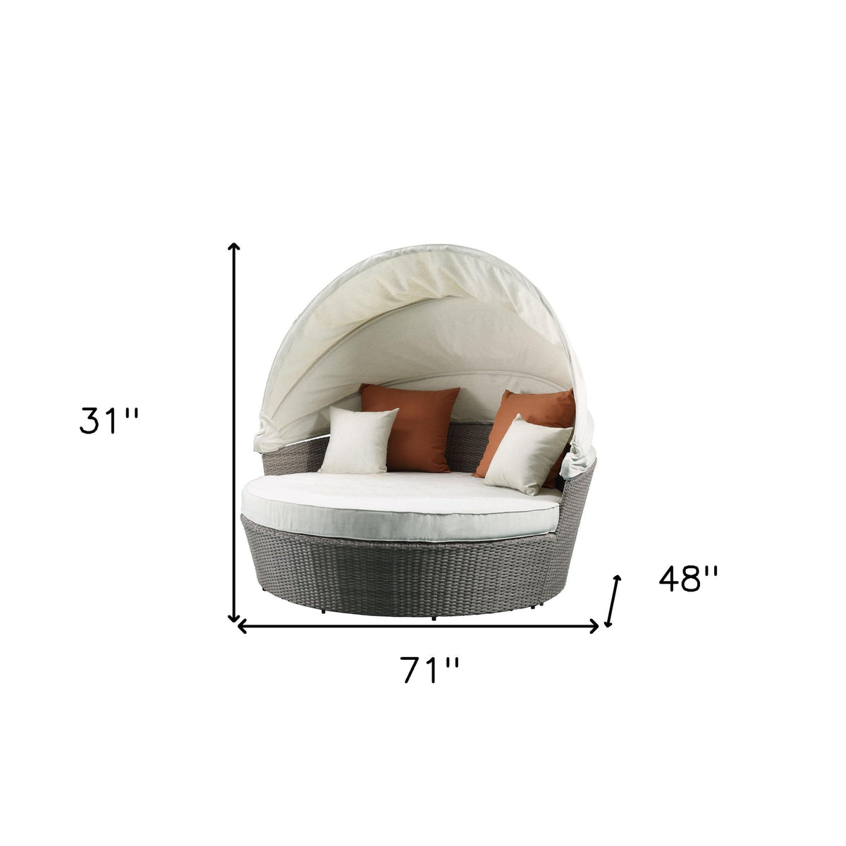 HomeRoots Outdoors  Beige Fabric And Gray Wicker Patio Canopy Daybed and Ottoman Set - 318799