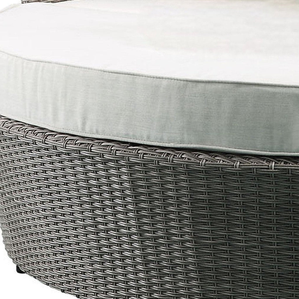 HomeRoots Outdoors  Beige Fabric And Gray Wicker Patio Canopy Daybed and Ottoman Set - 318799