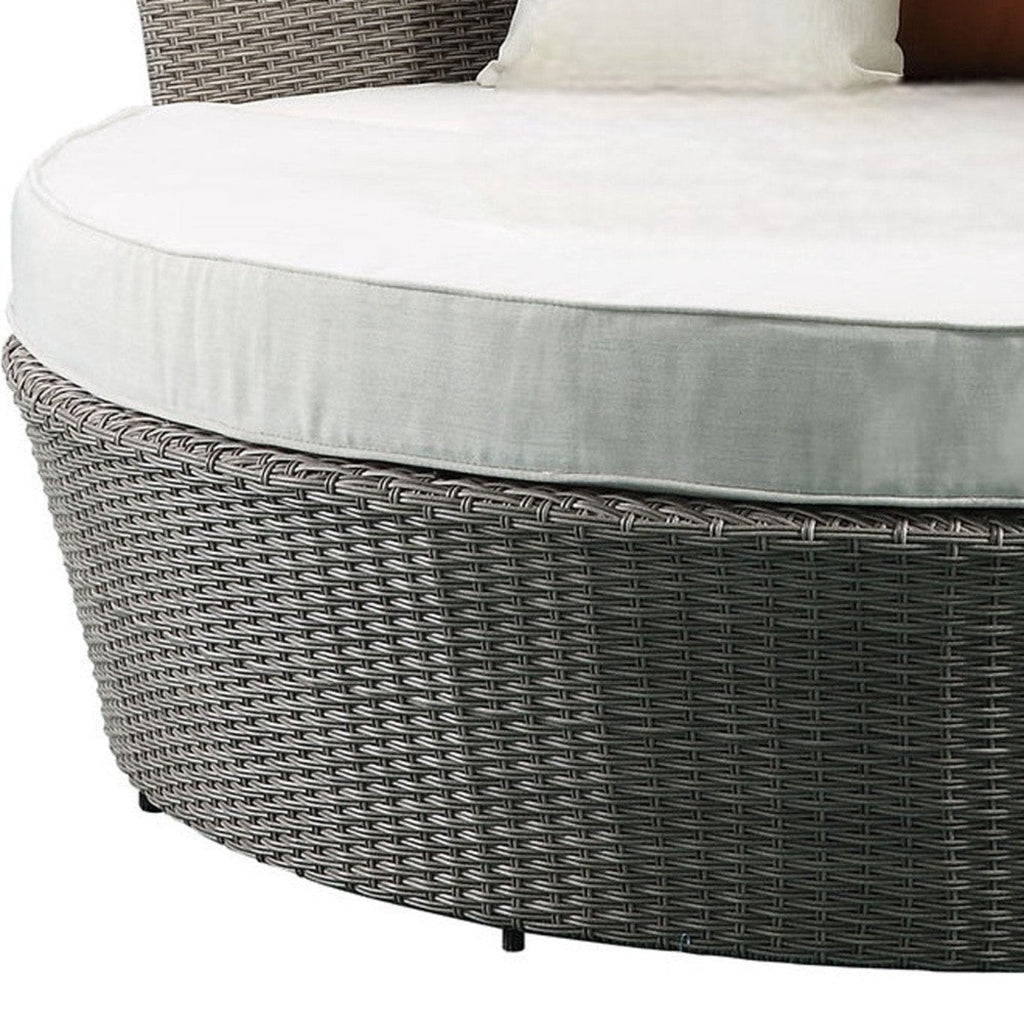 HomeRoots Outdoors  Beige Fabric And Gray Wicker Patio Canopy Daybed and Ottoman Set - 318799