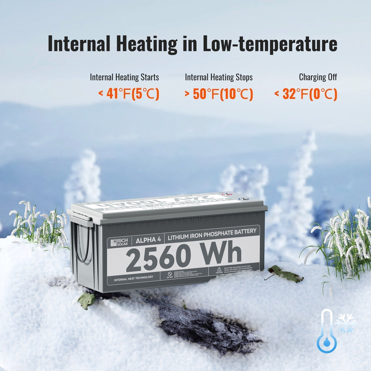 24V 100Ah LiFePO4 Lithium Iron Phosphate Battery w/ Internal Heating and Bluetooth Function