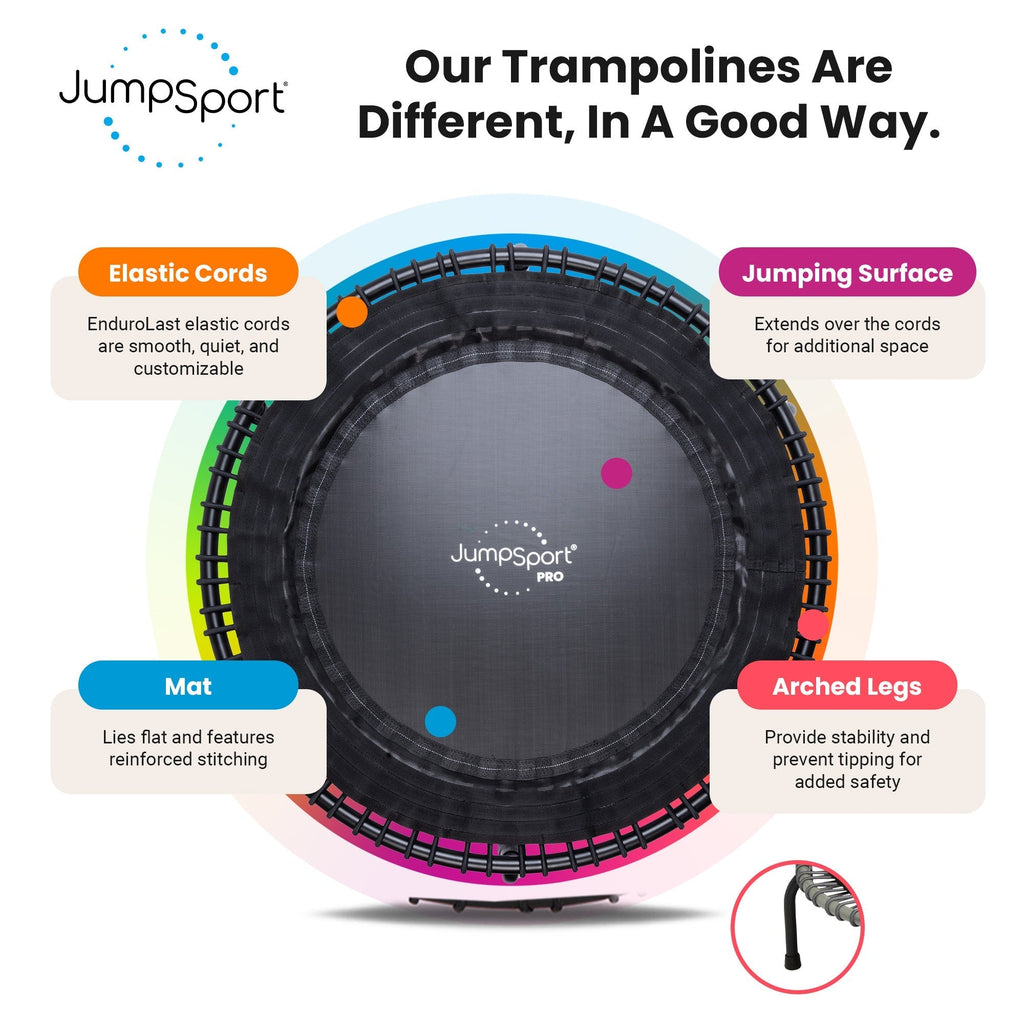 Disc-O-Bed JumpSport 550 Workout Rebounder for Adults, 44" | PRO CE | Mini Exercise Fitness Trampoline Jumper with Cables | Black - 414166