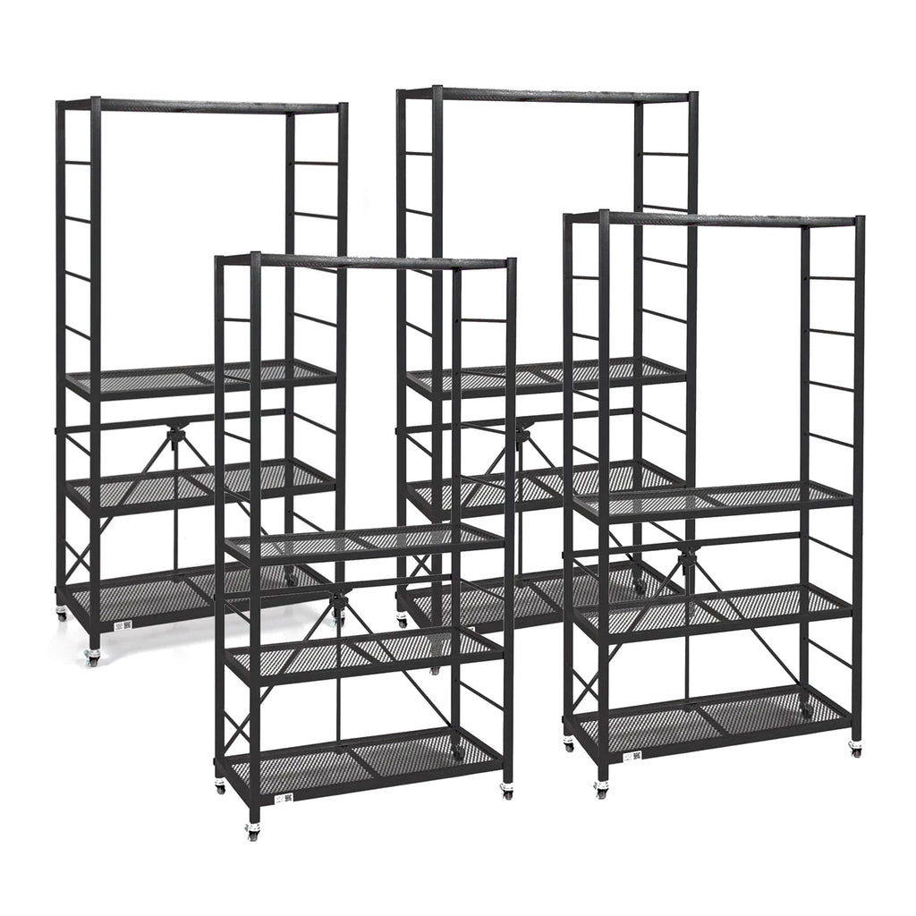 Origami 4 Pack Folding Steel Storage Rack, Adjustable Shelves, R2 Series, Black - 415216